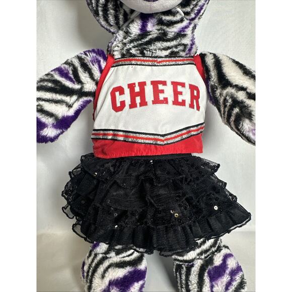 Build A Bear Black White Purple Zebra Striped Teddy 18” Plush with Top & Skirt - Picture 3 of 9